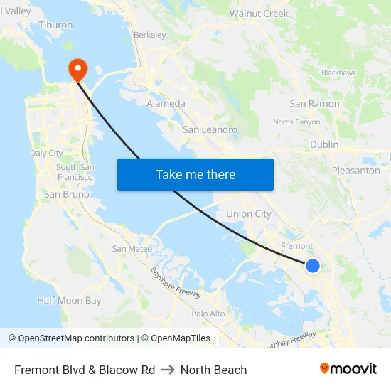 Fremont Blvd & Blacow Rd to North Beach map