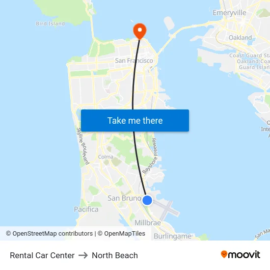 Rental Car Center to North Beach map