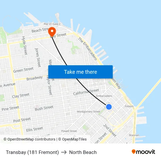 Transbay (181 Fremont) to North Beach map