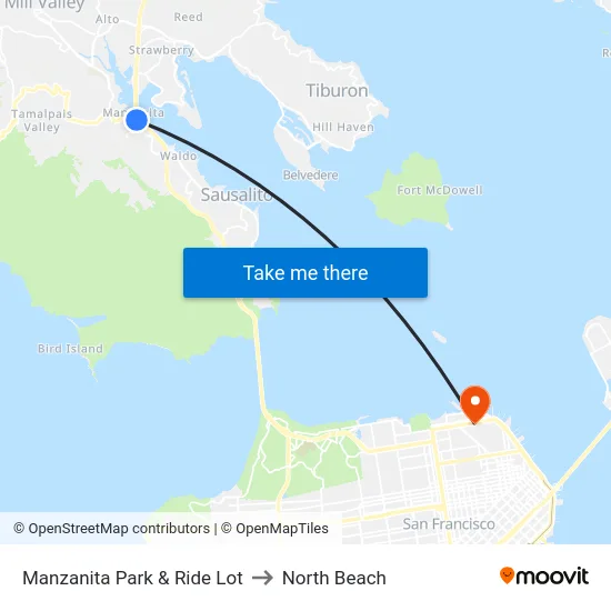 Manzanita Park & Ride Lot to North Beach map