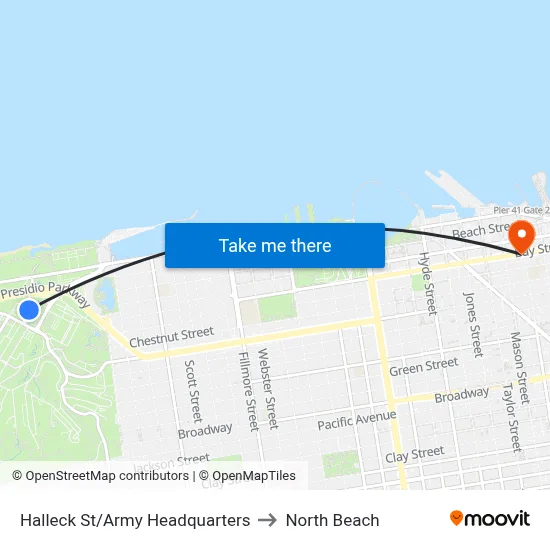 Halleck St/Army Headquarters to North Beach map