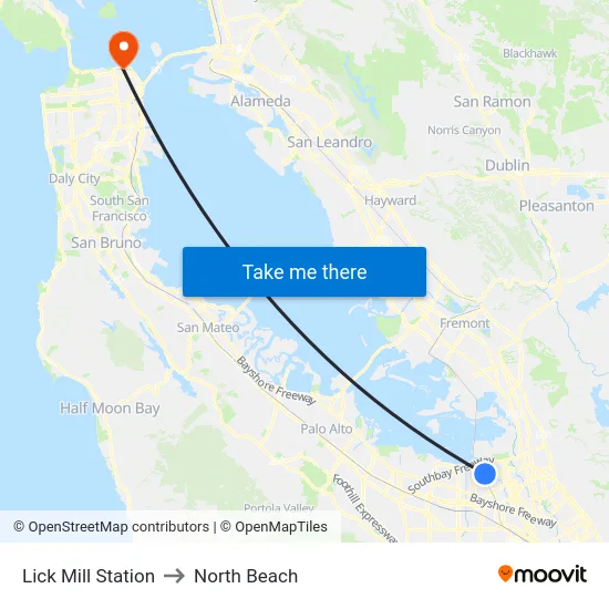 Lick Mill Station to North Beach map