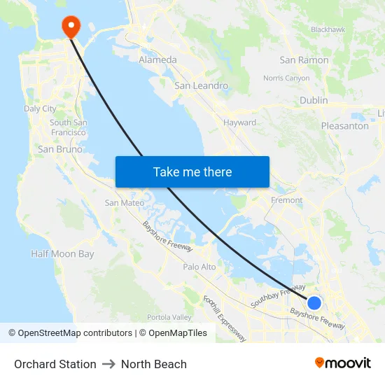Orchard Station to North Beach map