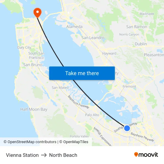 Vienna Station to North Beach map