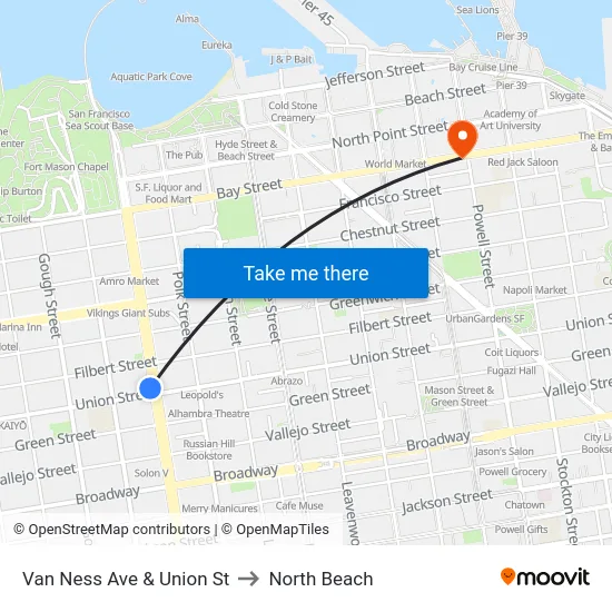 Van Ness Ave & Union St to North Beach map