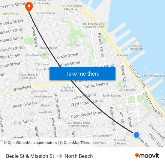 Beale St & Mission St to North Beach map
