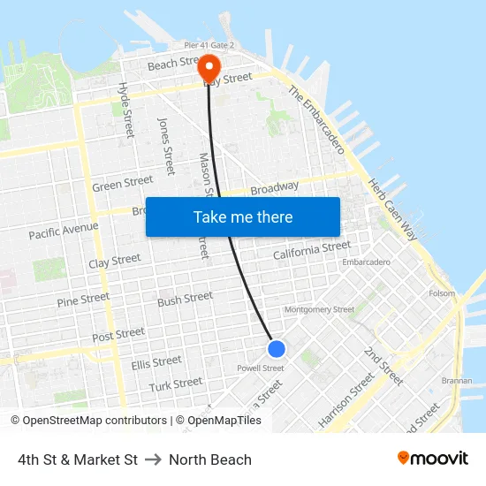 4th St & Market St to North Beach map