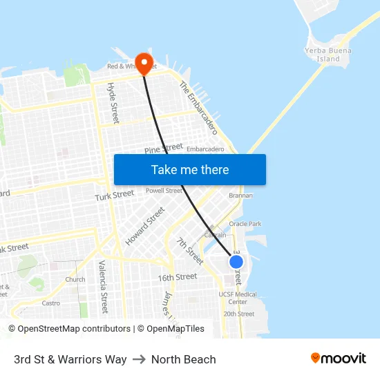 3rd St & Warriors Way to North Beach map