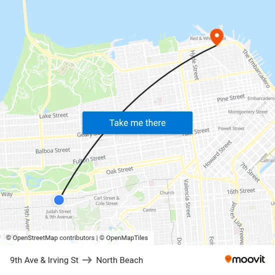 9th Ave & Irving St to North Beach map
