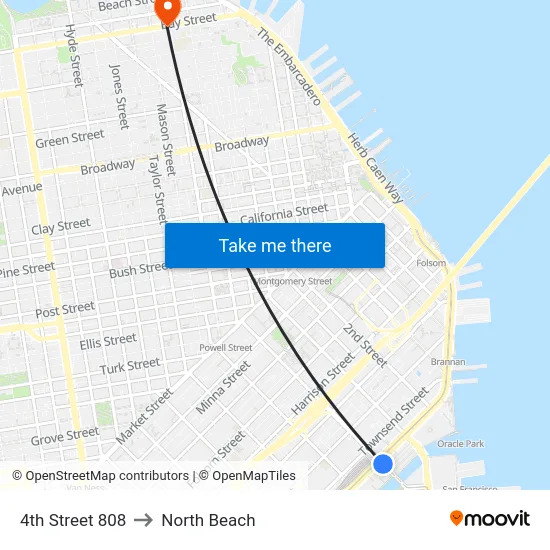 4th Street 808 to North Beach map