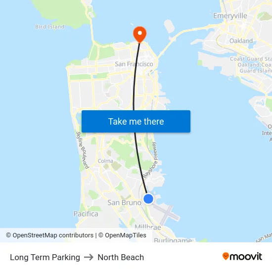 Long Term Parking to North Beach map