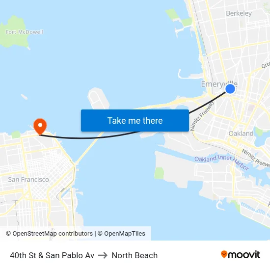 40th St & San Pablo Av to North Beach map