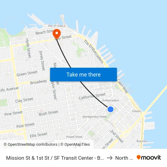 Mission St & 1st St / SF Transit Center - BART Shuttle Connection to North Beach map