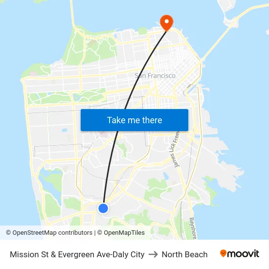 Mission St & Evergreen Ave-Daly City to North Beach map