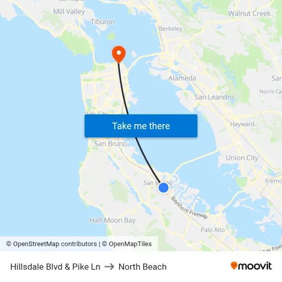 Hillsdale Blvd & Pike Ln to North Beach map