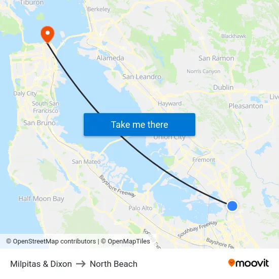 Milpitas & Dixon to North Beach map