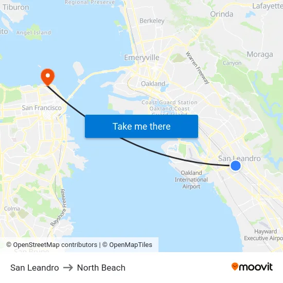 San Leandro to North Beach map