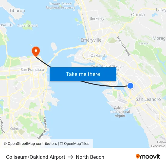 Coliseum/Oakland Airport to North Beach map