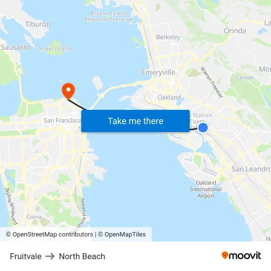 Fruitvale to North Beach map