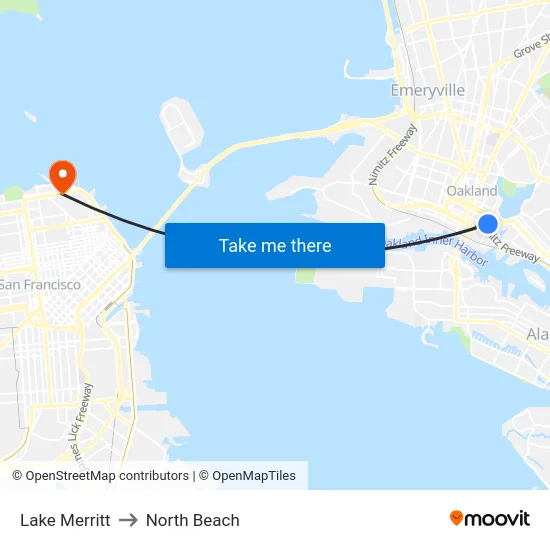 Lake Merritt to North Beach map