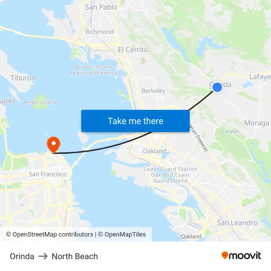 Orinda to North Beach map