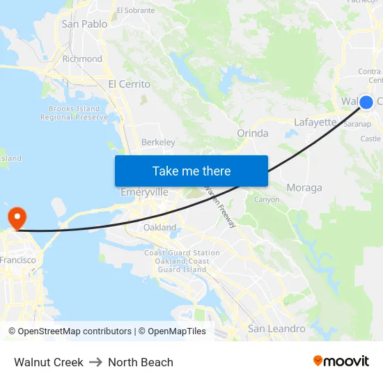 Walnut Creek to North Beach map