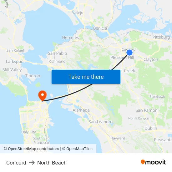 Concord to North Beach map
