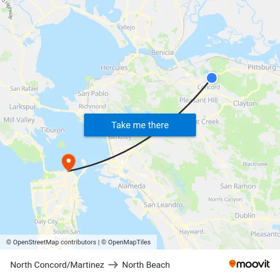 North Concord/Martinez to North Beach map