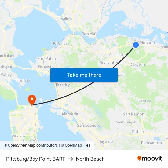 Pittsburg/Bay Point-BART to North Beach map