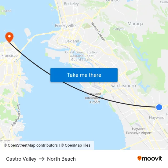 Castro Valley to North Beach map