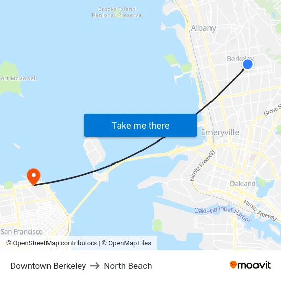 Downtown Berkeley to North Beach map