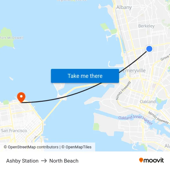 Ashby Station to North Beach map