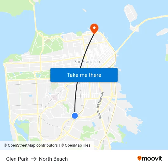 Glen Park to North Beach map