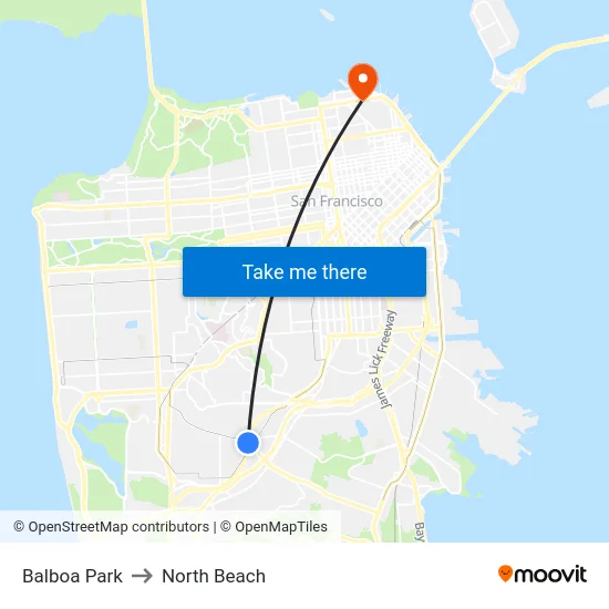 Balboa Park to North Beach map