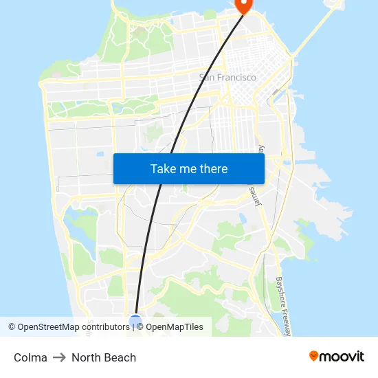 Colma to North Beach map