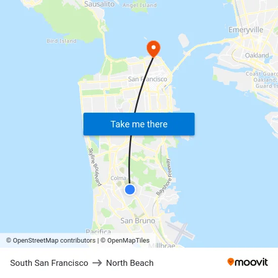 South San Francisco to North Beach map