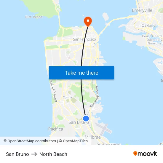 San Bruno to North Beach map
