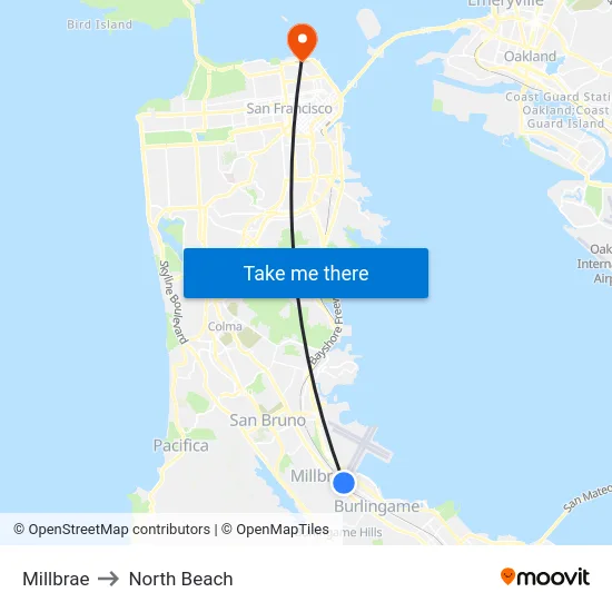 Millbrae to North Beach map