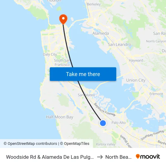 Woodside Rd & Alameda De Las Pulgas to North Beach map