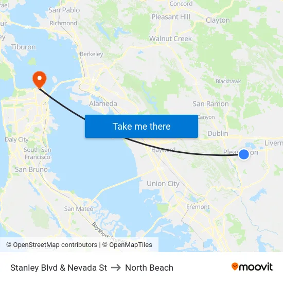 Stanley Blvd & Nevada St to North Beach map