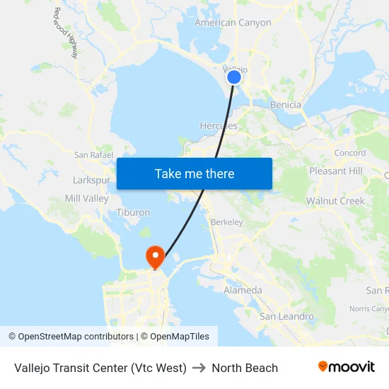 Vallejo Transit Center (Vtc West) to North Beach map