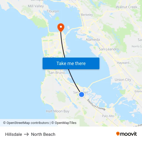 Hillsdale to North Beach map