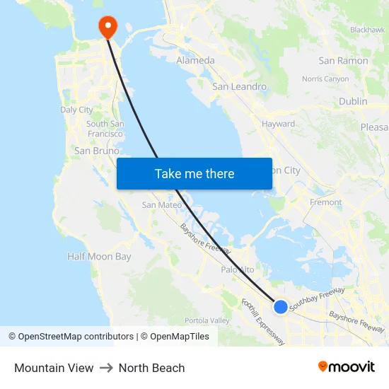 Mountain View to North Beach map