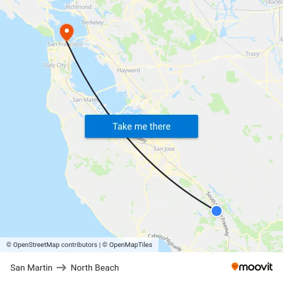 San Martin to North Beach map