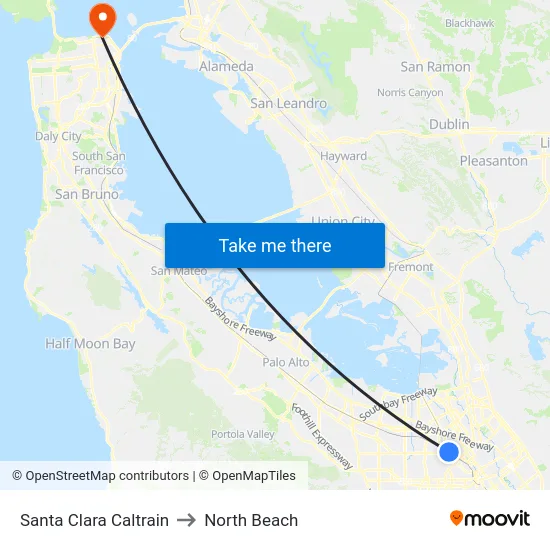 Santa Clara Caltrain to North Beach map
