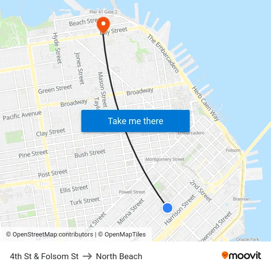 4th St & Folsom St to North Beach map