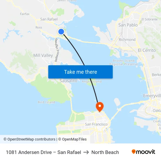 1081 Andersen Drive – San Rafael to North Beach map