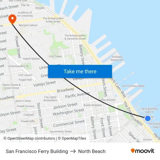 San Francisco Ferry Building to North Beach map