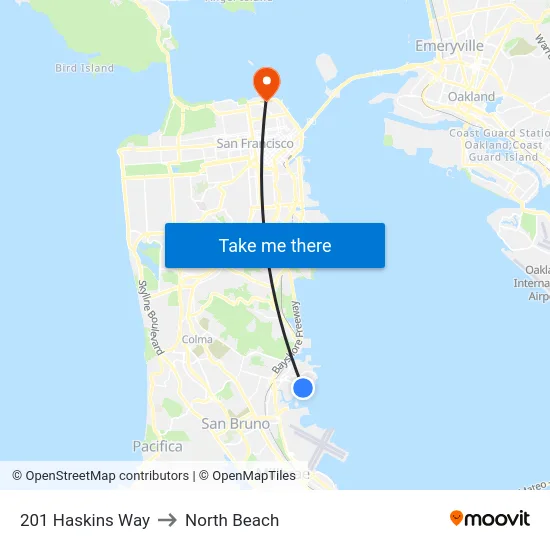 201 Haskins Way to North Beach map