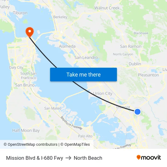 Mission Blvd & I-680 Fwy to North Beach map